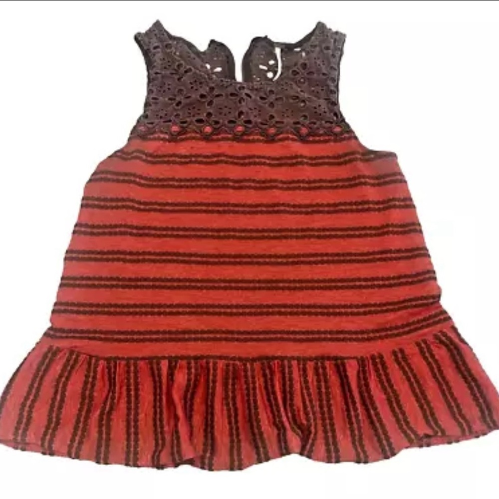 Free People Molly Retro Red Striped Brown Lace Peplum Tank Top Large